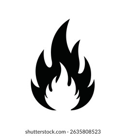 Simple Black and White Fire Icon Isolated Flame Vector Illustration on a White Background