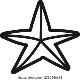 Simple black and white five pointed star shines bright, radiating with a bold and graphic design, perfect for adding a touch of celestial charm to any project