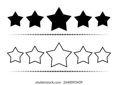 Simple Black and White five Star Rating Icons for Website or App.