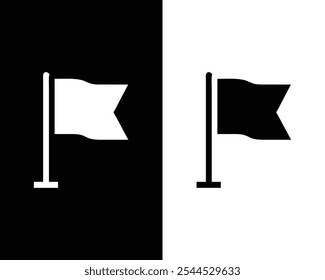 Simple black and white flag icon on a contrasting split background, emphasizing minimalism and contrast. Ideal for graphic design or symbolic representation.