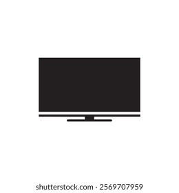 Simple black and white flat screen television vector icon with a clean design, perfect for electronics, technology, and media-related projects.
