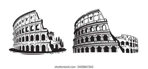 simple black and white flat vector illustration of an Colosseum