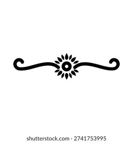 A simple black and white floral design featuring a stylized sunflower