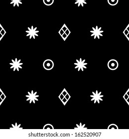 Simple black and white floral and geometric seamless pattern, vector