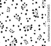 Simple black and white floral pattern is cute and naive. Small ditsy blossom design is minimal and modest. Tiny abstract summer petals are delightful and adorable. 