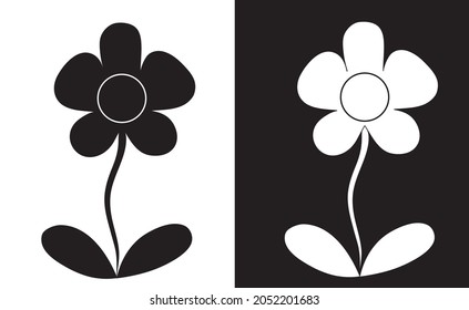 Simple black and white flower isolated on white and black background. Flower Vector. Vector illustration
