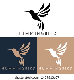 Simple black white flying abstract hummingbird logo icon symbol design template illustration inspiration