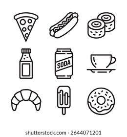 Simple black and white food icon collection
