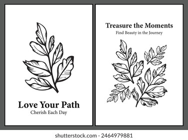 Simple Black and White Frame Designs Collection for Wall decoration of homes. Aesthetic Artwork. Nature. Leaves. Plants. Graphics. Illustrations. Vector Art