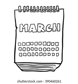 simple calendario de dibujos animados en blanco y negro con mano libre que muestra el mes de marzo