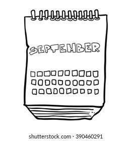 simple calendario de dibujos animados en blanco y negro con mano libre que muestra el mes de septiembre