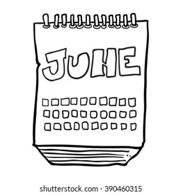 simple black and white freehand drawn cartoon calendar showing month of june