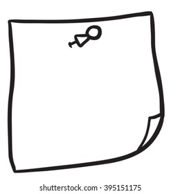 simple black and white freehand drawn note paper with pin