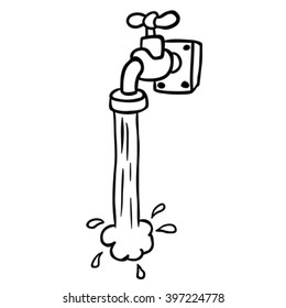 simple black and white freehand drawn cartoon running faucet