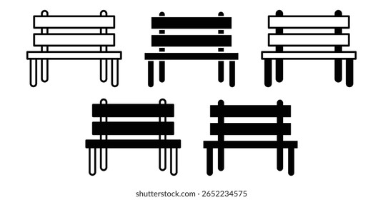 Simple Black And White Garden Bench Icons Set Vector Design Illustration