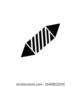 Simple black and white geometric design featuring a striped arrow shape with pointed ends on a white background, candy
