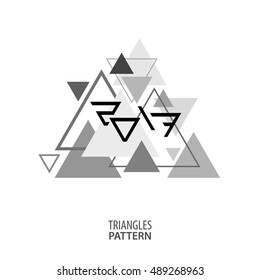 Simple black and white geometric pattern of triangles with a stylized '2017'. Minimal vector graphics