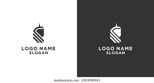 Simple black and white geometric Pegasus horse logo