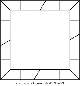 Simple black and white geometric square border design with fragmented mosaic shapes for decorative framing stained glass illustration