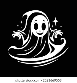 logotipo de silhueta fantasma simples preto e branco para Halloween