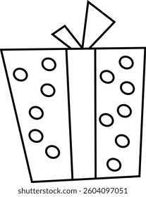Simple Black and White Gift Box Line Art With Polka Dots