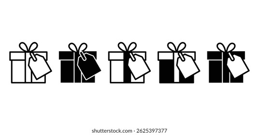 Iconos simples de la caja de regalo en blanco y negro con etiquetas Ilustración de diseño de Vector 