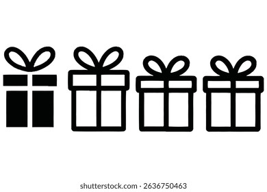 Simple black and white gift box icons set