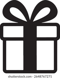 Ícone de caixa de presente preto e branco simples com fita um símbolo clássico de celebração e presentear presentes para ocasiões especiais