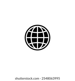 Sencillo icono de globo en blanco y negro que representa la conectividad global e Internet.