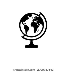 Ícone simples de globo preto-e-branco representando a conexão global e a educação