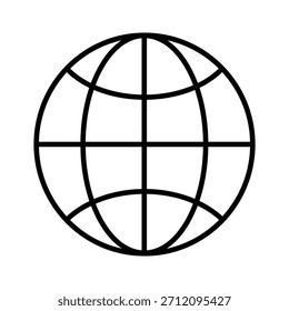 Icono de globo blanco y negro simple con líneas de cuadrícula