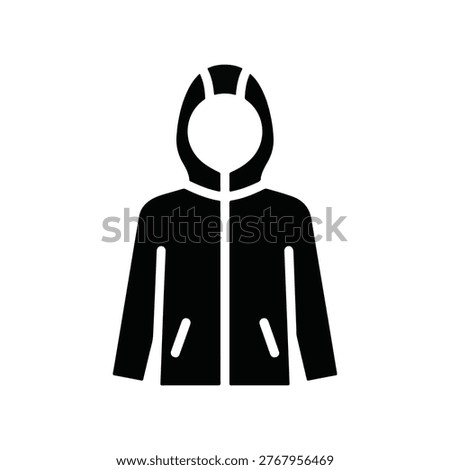 A simple black and white glyph icon depicting a person wearing a hooded jacket. The face is obscured, suggesting anonymity or concealment. It's a clean, modern design.