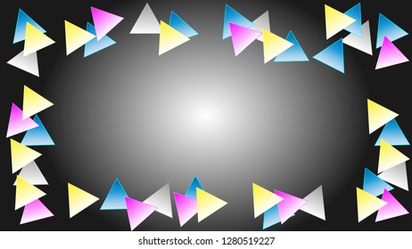 Simple black and white gradient vector background with triangles all around the sides 