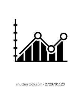 A simple black and white graph icon featuring a line and bars, set against a clean white background, ideal for use in business, finance, and educational materials to illustrate data trends and statistics.