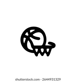 Simples gráfico preto e branco de uma basquete sobreposta em um crânio estilizado