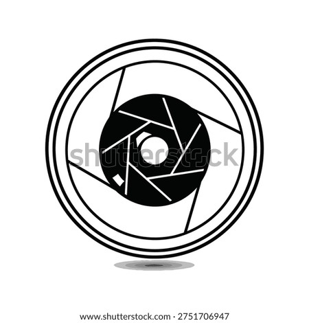 A simple black and white graphic of a camera aperture on a white background. Vector
