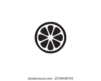 Simple black and white graphic of a citrus fruit slice.A clean, bold graphic of a citrus fruit slice.