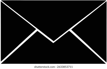 Simple black and white graphic of a closed envelope. Represents communication, mail, letters, and messages. Minimalist design with clean lines.