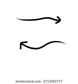 Um gráfico simples em preto e branco com duas setas desenhadas à mão. A seta superior é ondulada e aponta para a direita, enquanto a seta inferior é igualmente ondulada e aponta para a esquerda. As setas são colocadas sobre um fundo branco plano, criando um olhar minimalista e de alto contraste, adequado para uso como uma anotação, ícone ou elemento decorativo em vários projetos digitais ou apresentações.