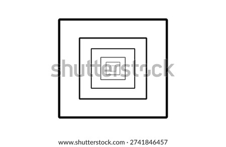 Simple black and white graphic featuring a series of nested squares in decreasing size order very neatly