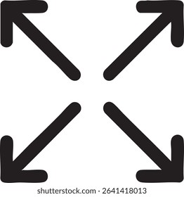 A simple black and white graphic of four arrows radiating outward from a central point, indicating expansion.