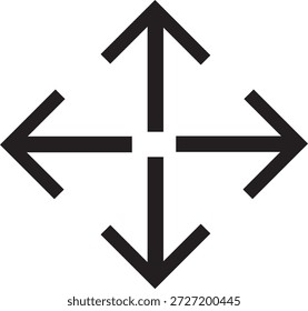 Un simple gráfico en blanco y negro de cuatro flechas que irradian hacia afuera desde un punto central, indicando la expansión.