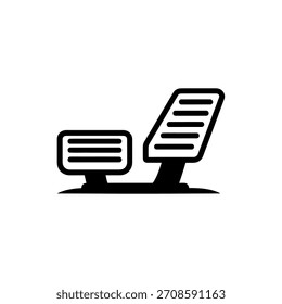 Um simples ícone gráfico preto e branco ilustrando dois pedais de pé do veículo, normalmente o acelerador e o freio, posicionados lado a lado em uma superfície plana para o controle da condução.