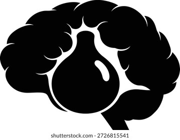 Icono gráfico blanco y negro simple que representa la estructura del cerebro humano que resalta el órgano de la glándula pituitaria central