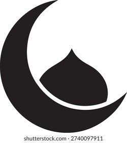 Simple black and white graphic icon representing a crescent moon partially obscuring a mosque dome