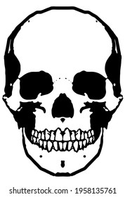 Simple black and white graphic illustration of a skull. monochrome