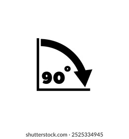 Ilustração gráfica simples em preto e branco que representa um sinal ou ícone de ângulo de 90 graus, representando um elemento de projeto arquitetônico, de engenharia ou técnico. Ícone de vetor para design de site, logotipo