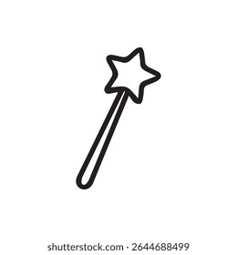 A simple black and white graphic illustration of a star wand perfect for adding a touch of magic to any design or illustration