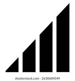 Eine einfache, schwarz-weiße Grafik, die wahrscheinlich ein starkes drahtloses Signal darstellt, wobei vier Balken von links nach rechts in der Höhe zunehmen.