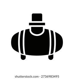 Simple black and white graphic of a man wearing a top hat and suspenders, minimalist design.